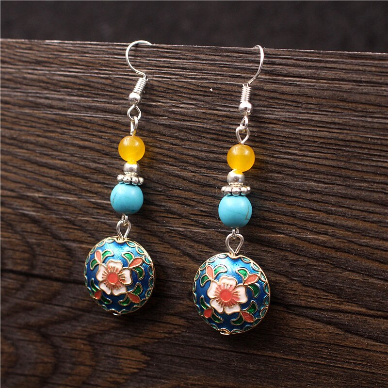 Yanting Vintage Cloisonne Flower Earrings For Women Nepal Tibetan Earring Brincos Statement Earrings For Female Girls 0444