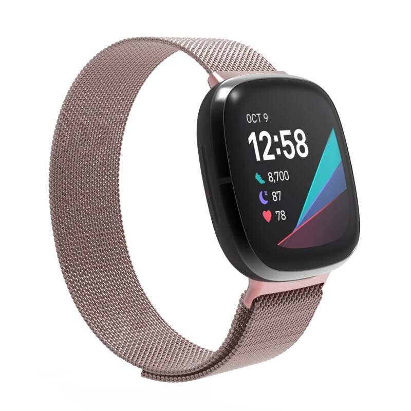 strap For Fitbit Versa 3 Stainless Steel Metal Fitbit Versa Bands Milanese Loop For Fitbit Sense /Fitbi Versa3: pink gold