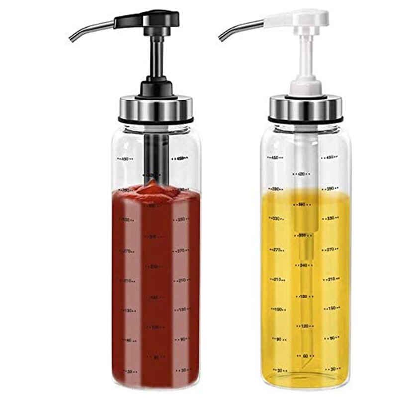 Bouteilles à presser pour la cuisine et le barbecue, 2 paquets de bouteilles en verre pour distributeur d&#39;huile d&#39;olive, pour Ketchup/salade/Dressing/miel, 500Ml