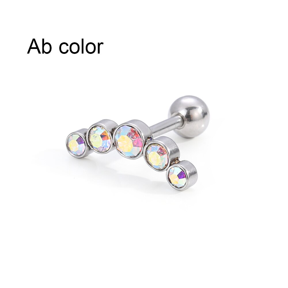 1 PC Cartilage Helix Tragus Stud Earrings Stainless Steel Bar Ear Nail Piercing Crystal WomenMen Body Jewelry Accessories: ab color