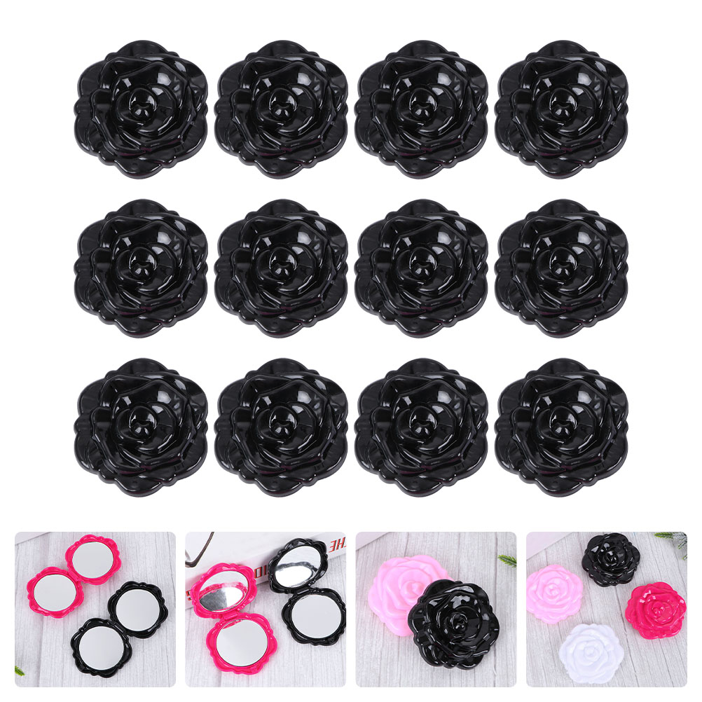 Espejos de maquillaje rosa para niñas, espejos compactos de bolsillo, de doble cara, , 12 Uds.: Black