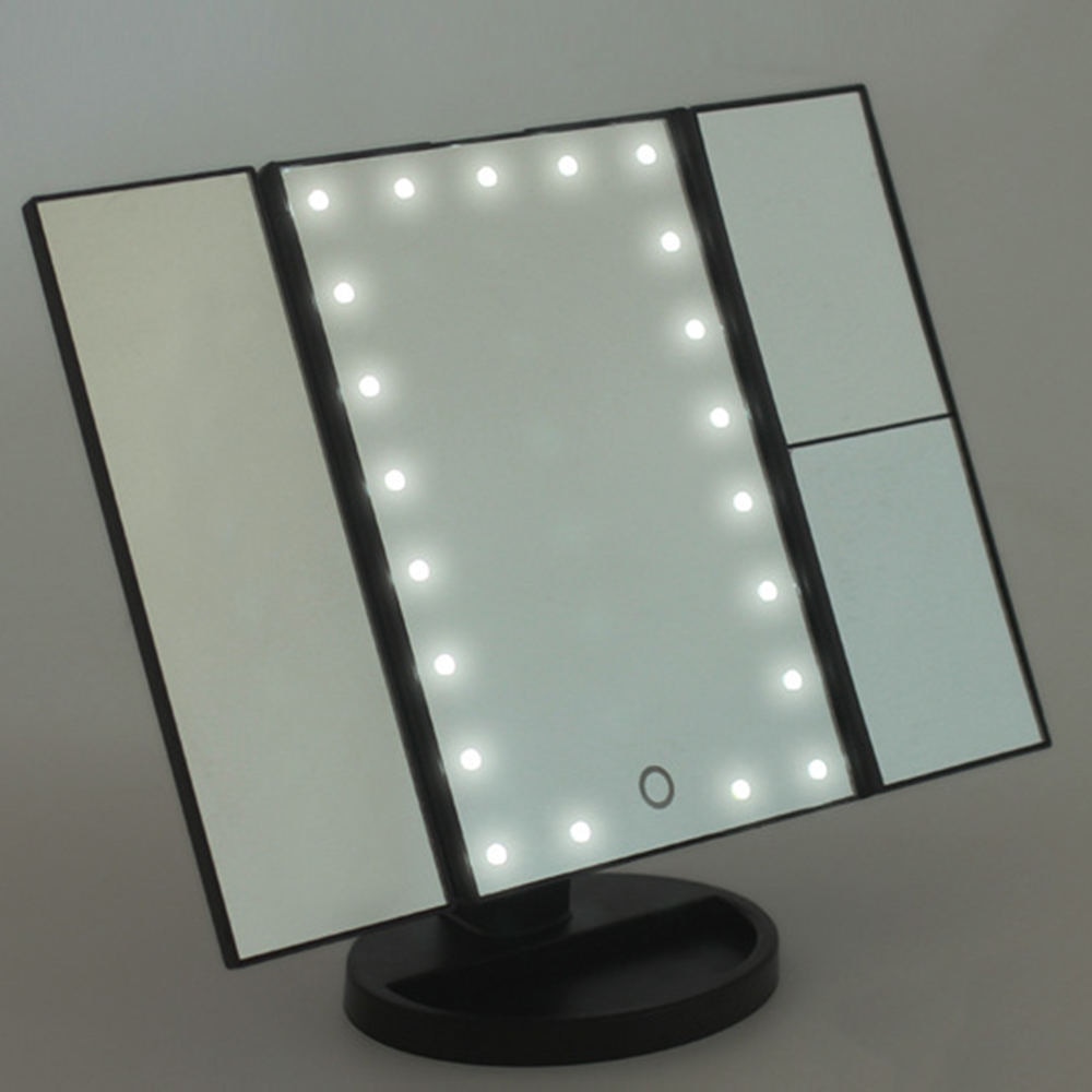 Led fold makeup spejl skrivebord kosmetisk spejl forstørrelsesglas makeup skønhedsværktøj 3 folde justerbart makeup spejl