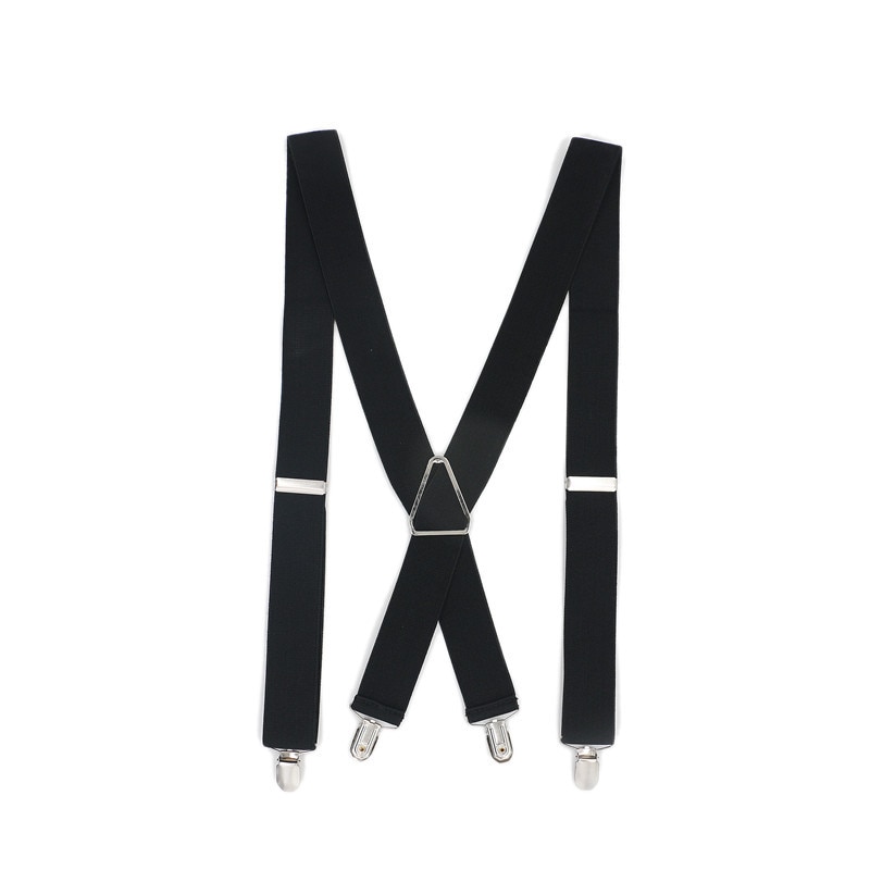3.5 bredde menn bukseseler solid svart dobbel elastikk 4 klips justerbar toveis metall kryss x rygg dame bukser seler: Svart