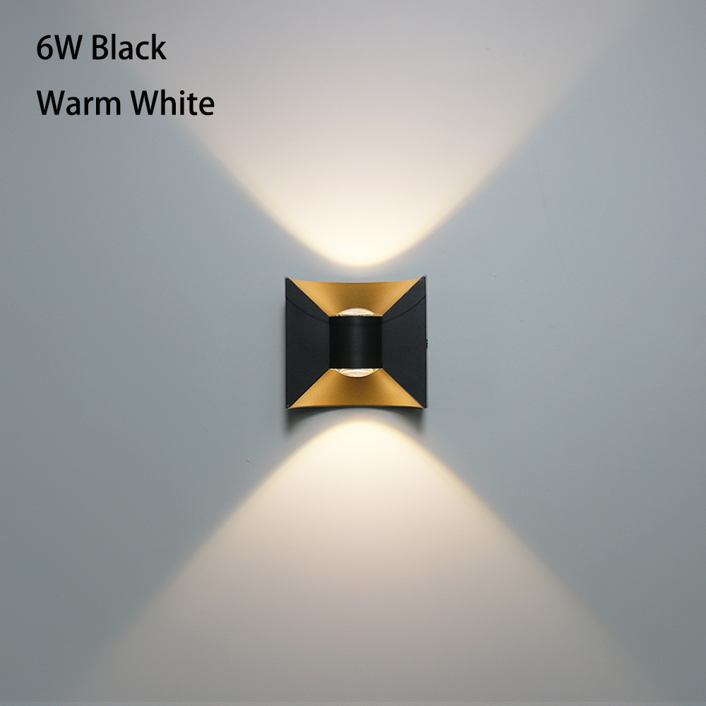 Moderne 6W/12W Led Outdoor Wandlampen Waterdichte IP65 Aluminium Home Verlichting Veranda Tuin Licht Woonkamer waterdichte Wandlamp: 6W Black Warm White