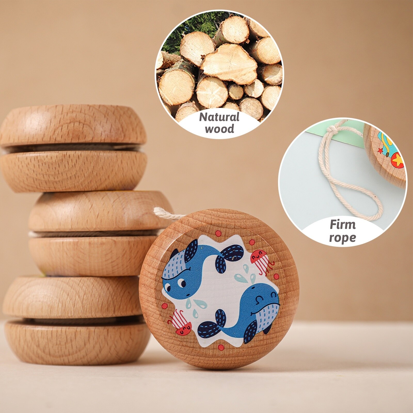 Cartoon Wooden Yo-yo Ball for Children Color Painted Wood Toys Hand Flexibility Training Classic Educational Toys Birthday