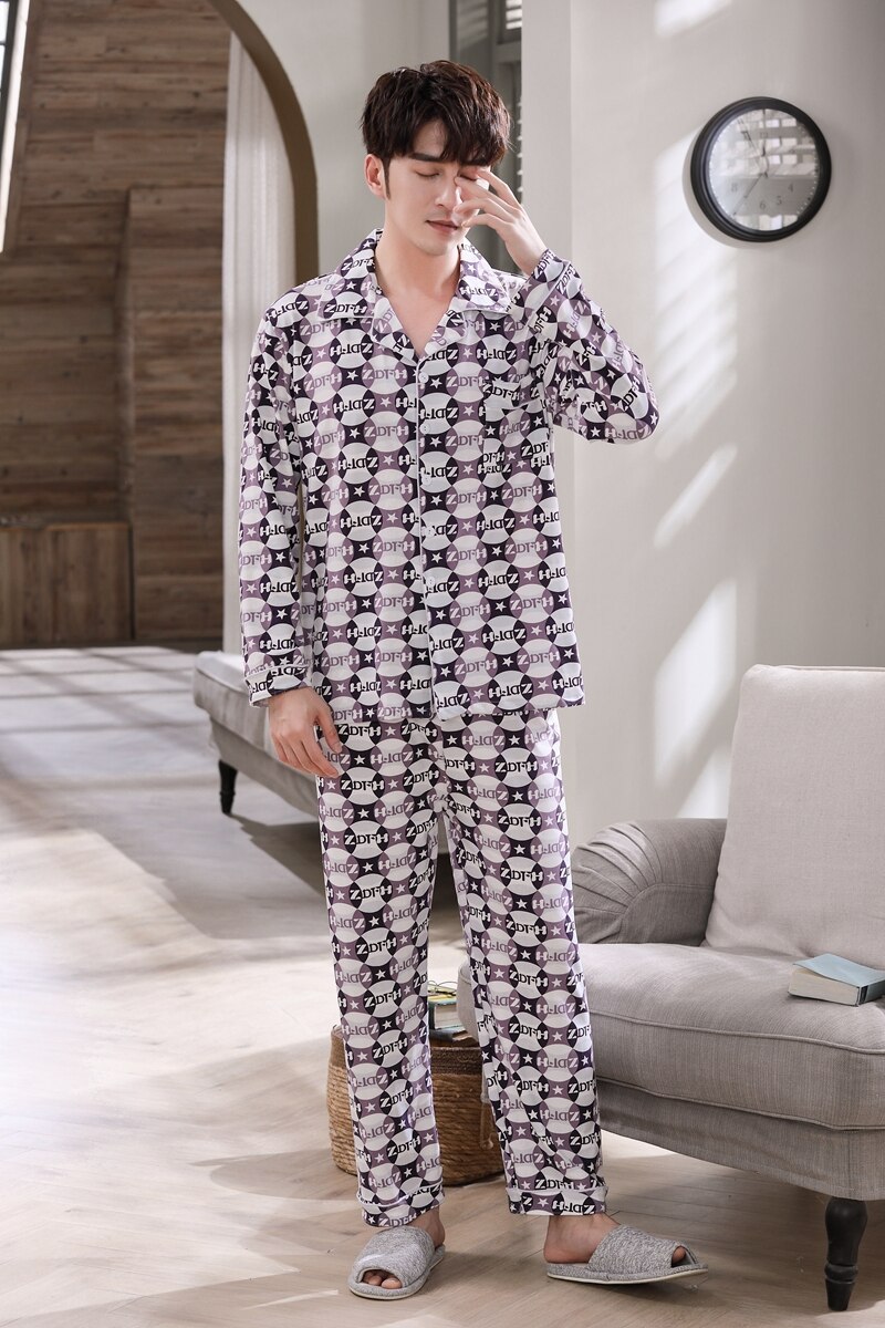 Men's Cotton Sleepwear Set Loungewear Men Sleep Shirt Trousers Plaid pijama hombre invierno Winter Man Pajamas for Men