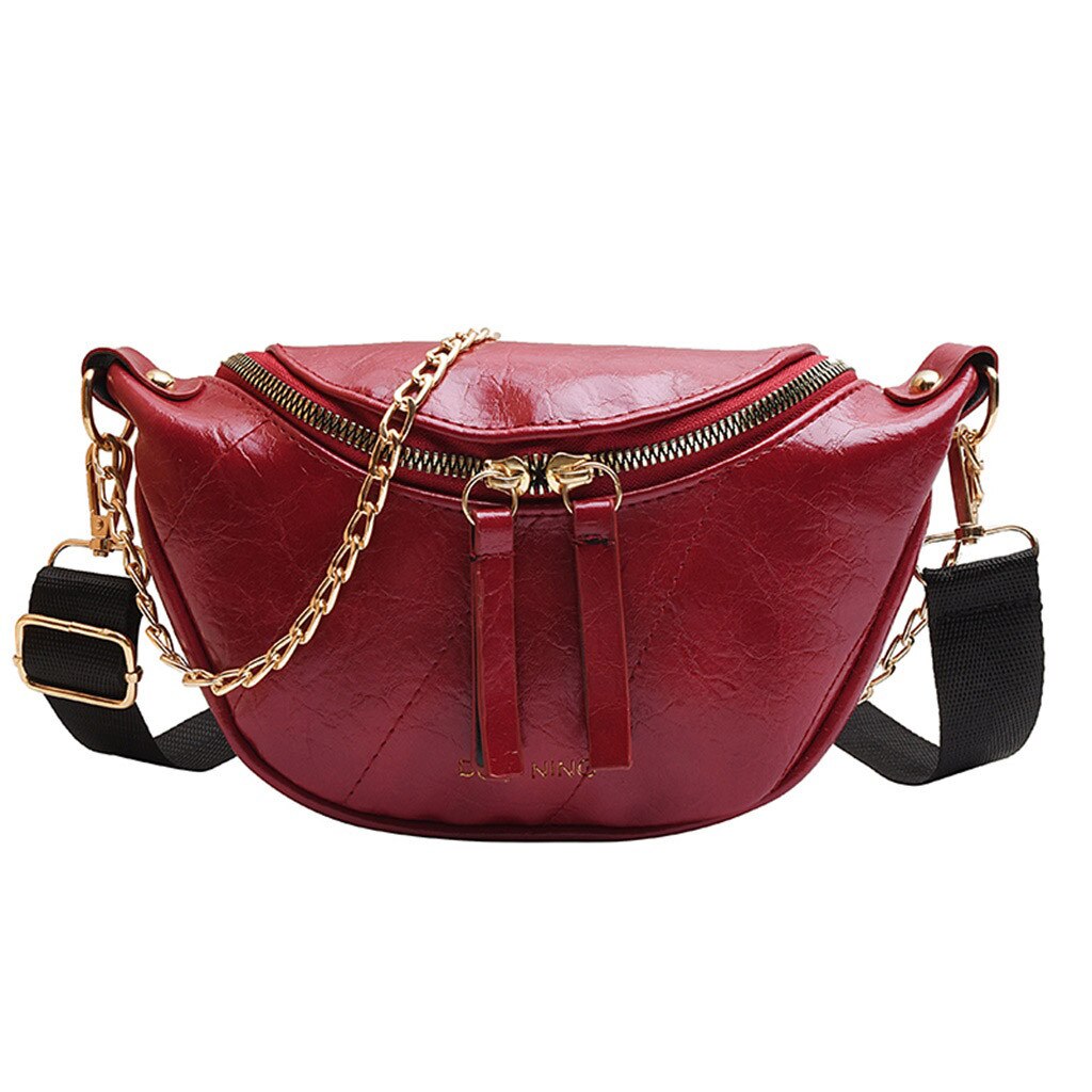 Moda corrente pacote crossbody saco da cintura feminina nova marca cinto pacote de cintura feminina saco de peito de couro do plutônio saco de barriga nova qualidade: Vermelho