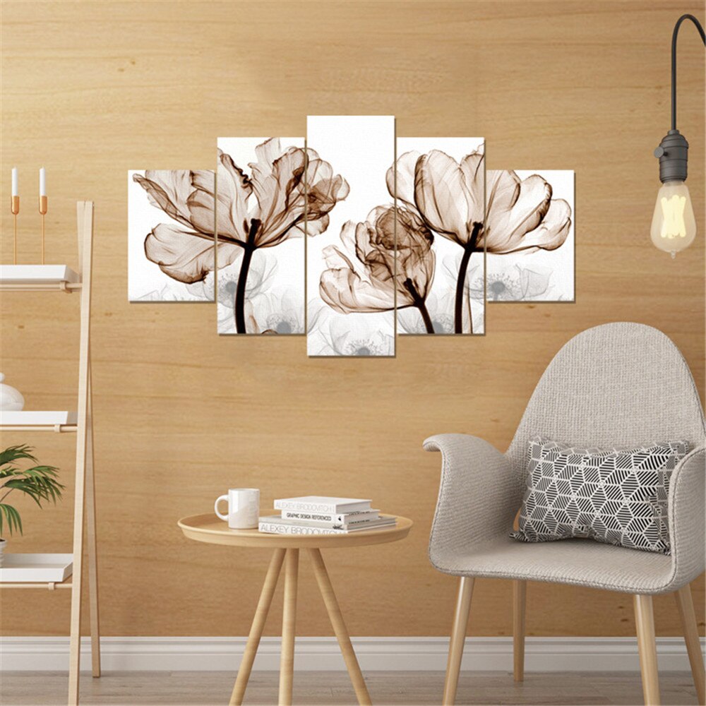 5 Stuks Frameloze Schilderij Inkt Olieverf Bloemen Woonkamer Decoratie Opknoping Scandinavische Stijl Canvas Schilderij