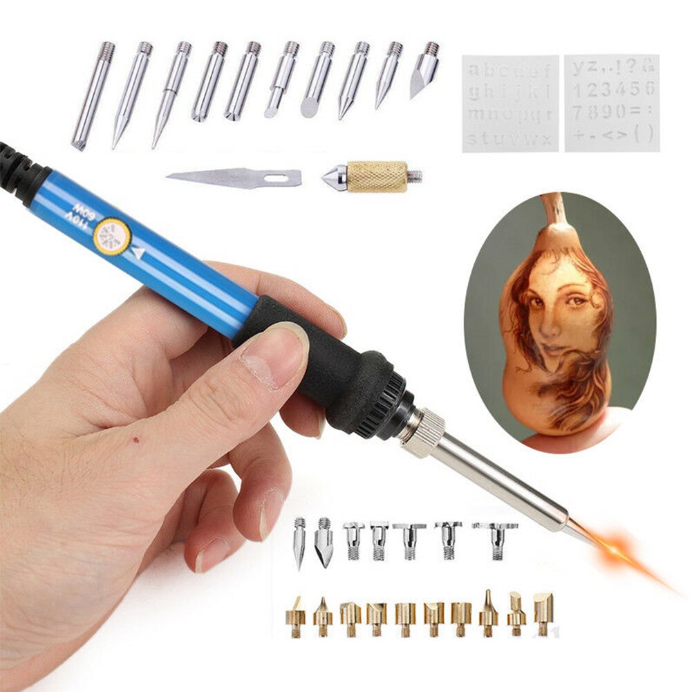 28pcs Tips Easy Use Soldering Iron DIY Blade Carving Lightweight Wood Burning Pen Tools Pyrography Welding Kit Crafts Stencil