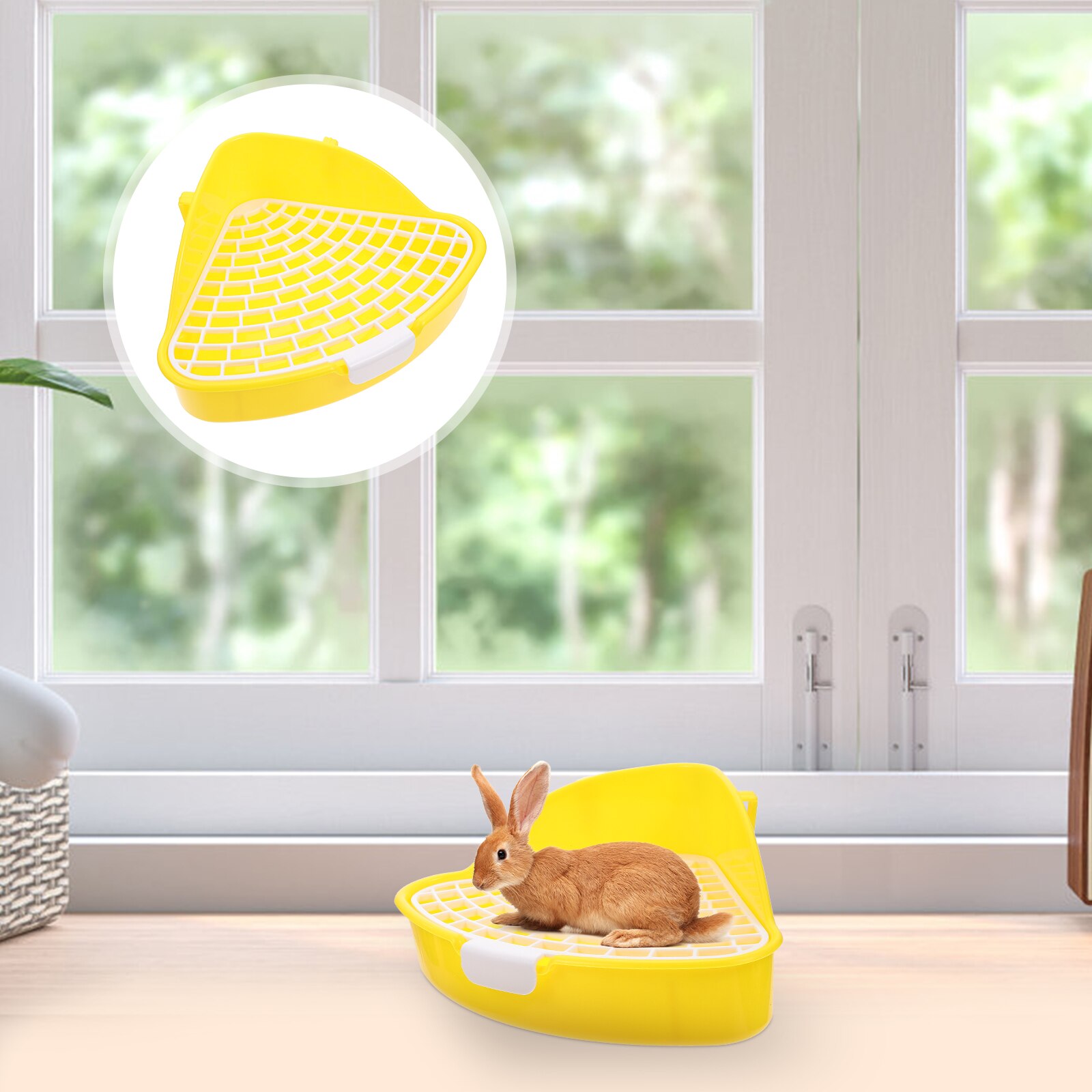 Rabbit Litter Box Plastic Small Animals Potty Corner Toilet Litter Container: Yellow