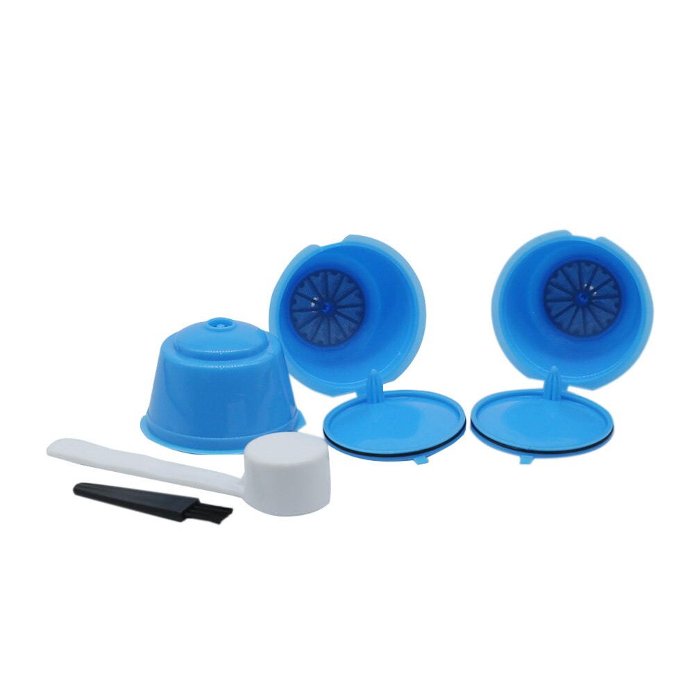 Wiederverwendbare Kaffee Kapsel Filter Tasse Edelstahl Metall Kapsel für Nescafe Dolce Gusto Nachfüllbare Kappen Löffel Pinsel Filter: 3Stck Plastik Blau
