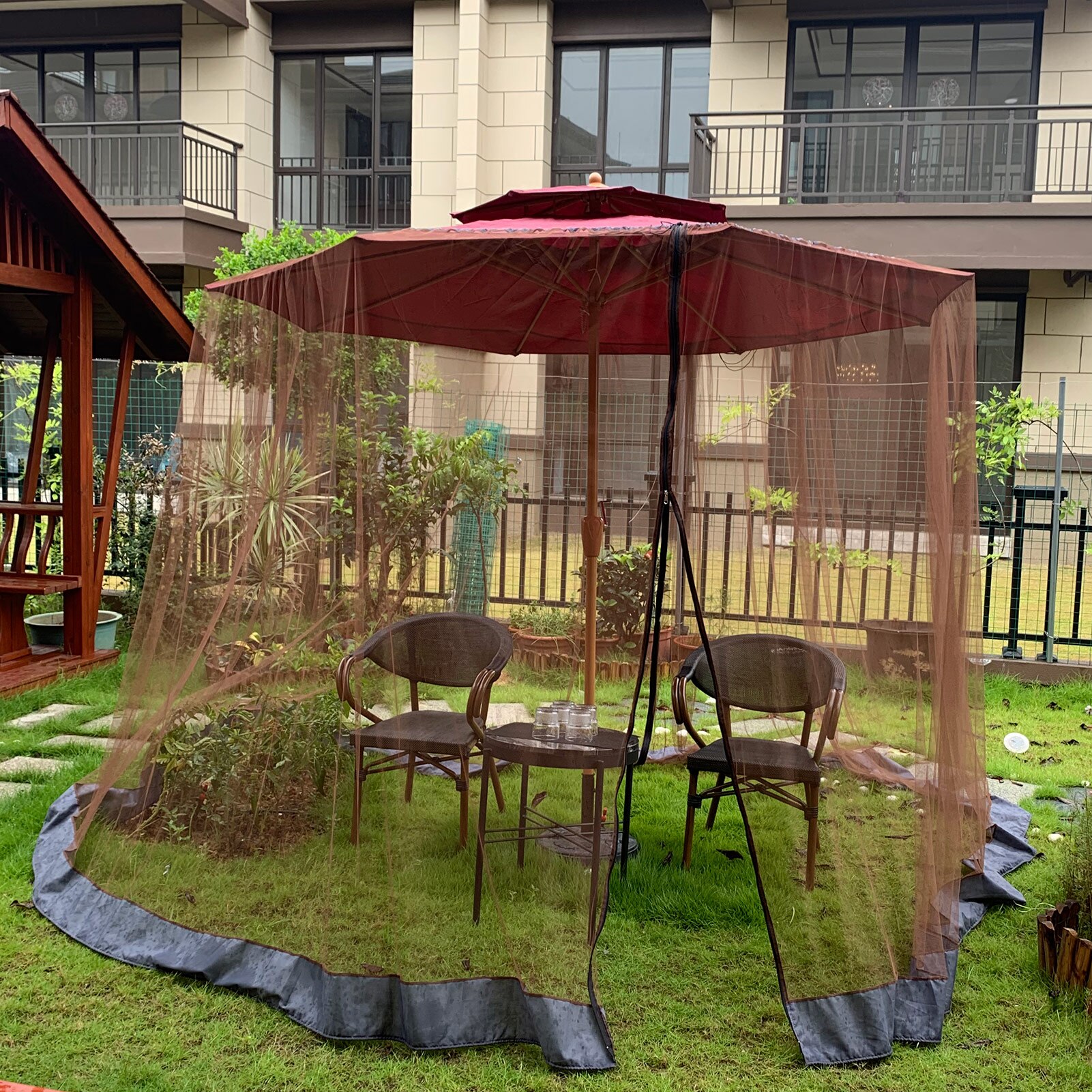 Garden Awning Mosquito Net Terrace Umbrella Mosquito Net Patio Table Umbrella Net Double-door Umbrella Tent Awning Net