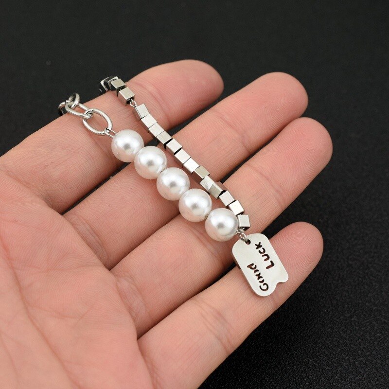 2022 Koreaanse Golf Rvs Parel Vierkante Stiksels Geluk Armband Ins Celebrity Sieraden