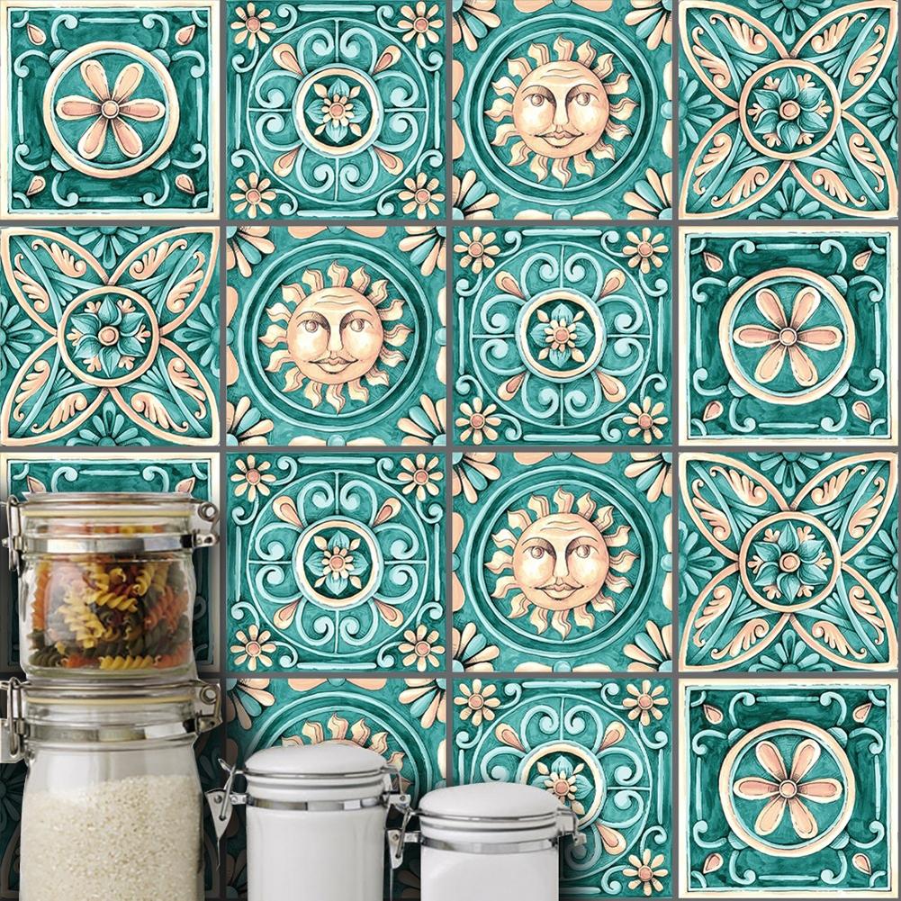 Italiensk stil retro kakel klistermärken för kök badrum pvc självhäftande väggdekal vardagsrum självhäftande dekor tapet vattentät