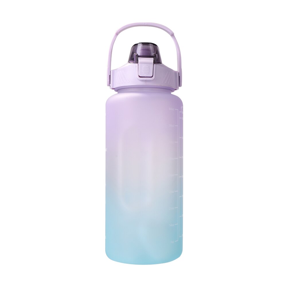 2L Water Fles Stro Cup Tijd Marker Outdoor Sport Drinken Fitness Waterfles Outdoor Sport Student Paar Cup Water Bottl: Purple