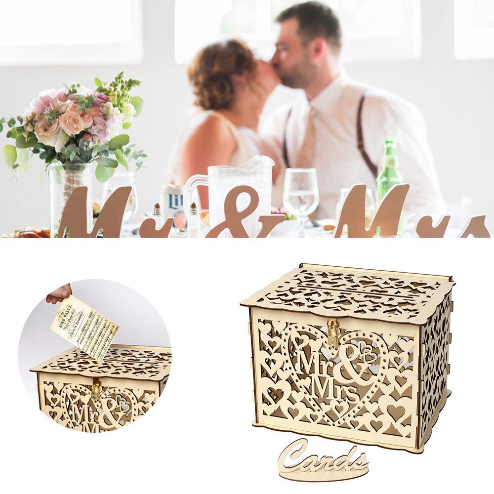 Diy Wooden Card Box For Mr. And Mrs. Wedding Supplies Sign-in Box Wooden Wedding Card Box