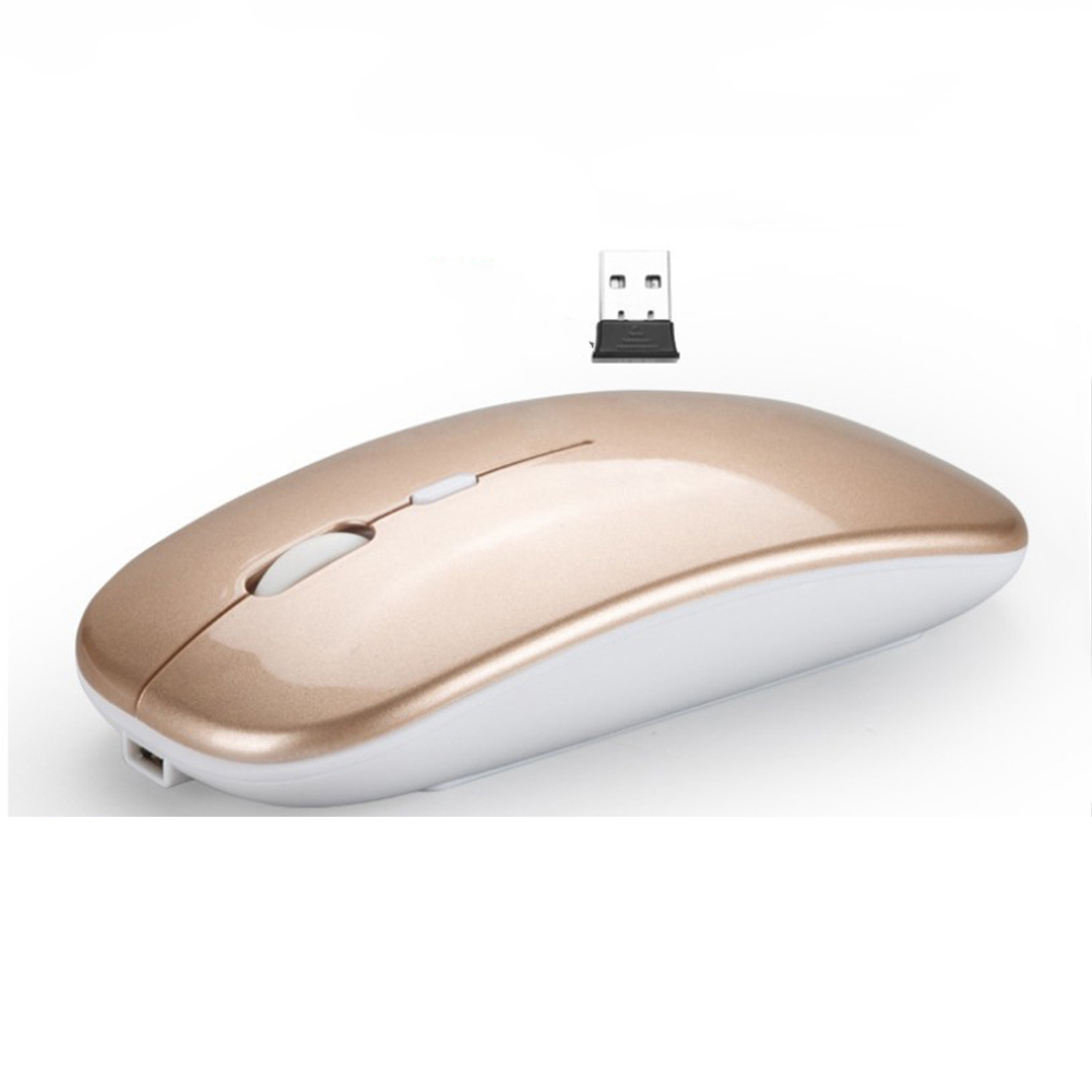 Silent Wireless Bluetooth Mouse+2.4GUSB/2.4G Rechargeable Mouse Ergonomic Mini Mouse USB Optical Mouse for PC Laptop: 2.4Ghz Smooth gold