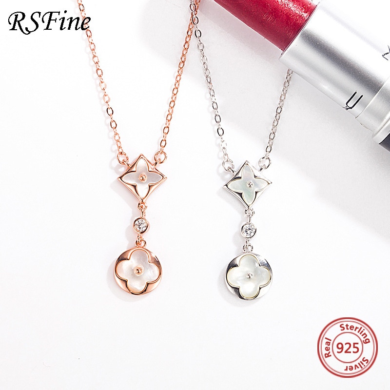 925 Sterling Silver four leaf clover single diamond round famous brand double flower white Fritillaria Fine jewelry For women