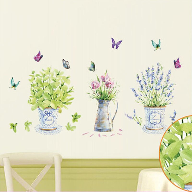 Diy wallstickers hjemmeinnredning potte blomsterpotte sommerfugl kjøkken vindu glass baderomsdekaler vanntett