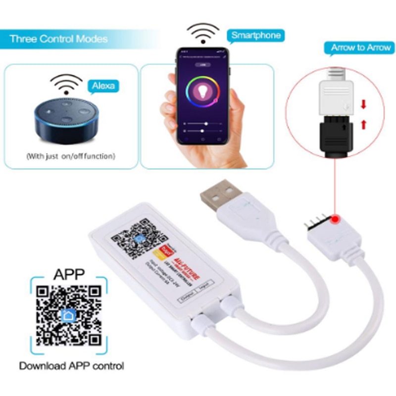 Tuya wifi app inteligente mini controlador led dc 5v-24v 6a adequado para 2835 3528 5050 rgb led luz de tira cor transformar interfa usb