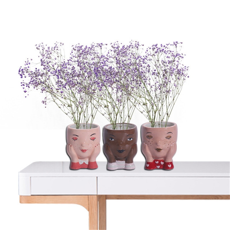 Human Face Ceramic Flower Pot Cute Face Vase Sculpture Crafts Succulents Mini Flowerpot Home Garden Decoration Ornament