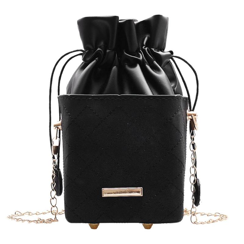 Bolsa feminina com aba pequena, bolsa de mão pequena em forma de balde, com cordão, bolsa transversal 2020: Black