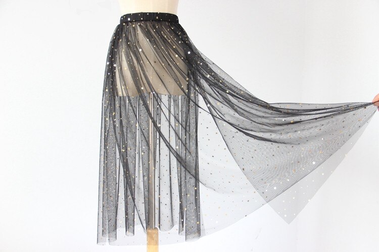 Gauze half slip singler layer transparent medium long underskirt spring and autumn stars sequins petticoat Cover skirt