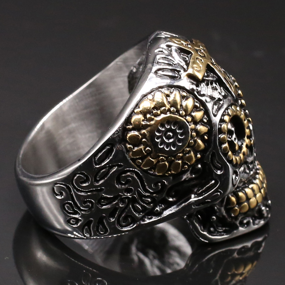 Anillos góticos con cabeza de calavera para hombre, joyas de acero inoxidable doradas de Hip Hop, para mejores amigos, anillo masculino de talla grande 15 16 17