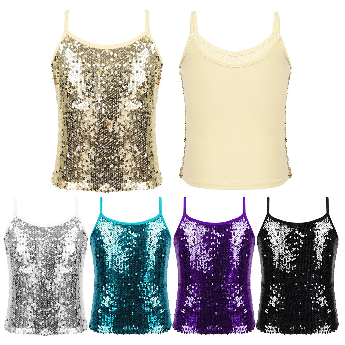 Camiseta sin mangas de baile de Ballet para niñas, Tops de baile de Jazz con lentejuelas brillantes, ropa de calle de baile de Hip Hop, disfraz de actuación para de Carnaval