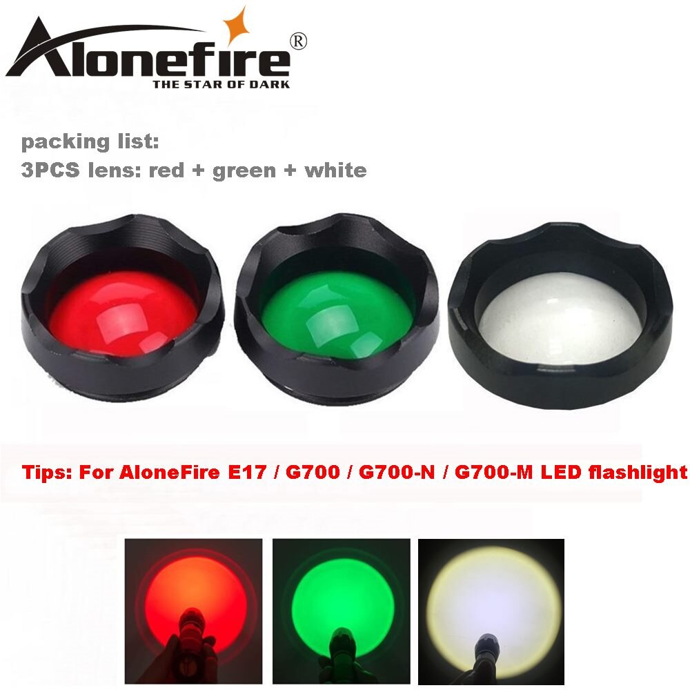 Alonefire  e17 omkopplare tillbehör  g700 led ficklampa omkopplare / röd grön lins / fjärr tryckbrytare / fjärr tryck pad omkopplare: 3 st färglinser