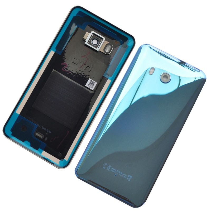 Binyeae novo original de vidro habitação traseira para htc u11 bateria volta capa habitação com lente da câmera + logotipo