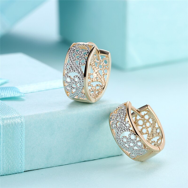 Aglover 100% S925 Sterling Zilveren Patroon Hollow 18K Goud Zirkoon Oorbellen Voor Mode Vrouw Engagement Party Sieraden