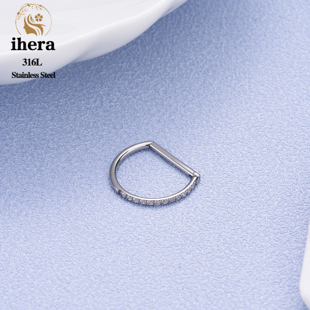 1/10 pièces 316L acier inoxydable D forme nez anneau boucles d'oreilles 16G CZ pavé demi-anneau oreille Cartilage Tragus Helix conque Piercing bijoux: Black / Couleur or