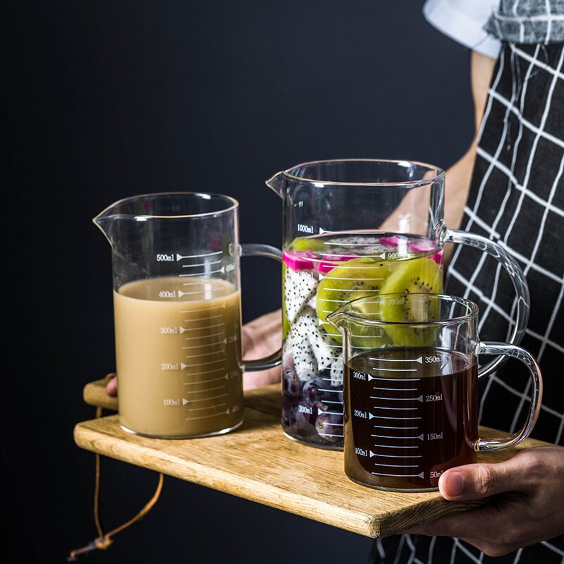 Taza medidora resistente al calor, vaso medidor de 350/500/1000ml con escala para hornear, vaso de medir líquido transparente, agua y leche para medir jarra, recipiente para microondas
