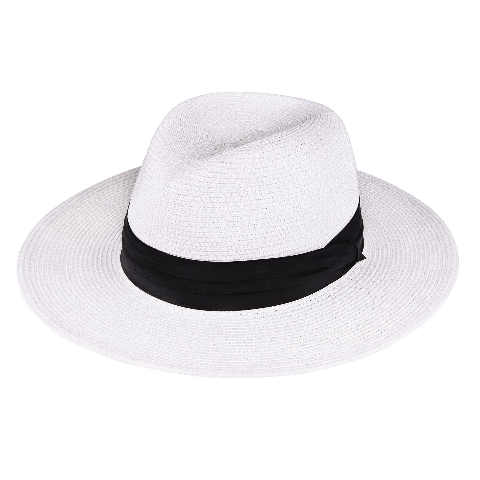 Furtalk Zomer Strooien Hoed Voor Mannen Vrouwen Zon Strand Hoed Mannen Jazz Panama Hoeden Fedora Brede Rand Zon Bescherming Cap met Lederen Riem: WHITE / M
