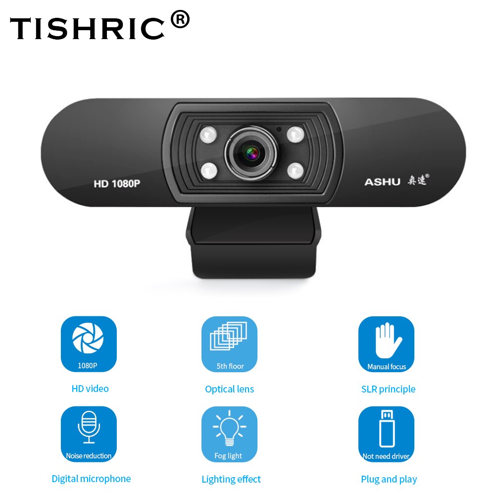 Tishric Full Hd Webcam 1080P 25fps Video Camera Usb Webcam Met Microfoon Computer Webcam Web Camara Voor Pc Met microfoon