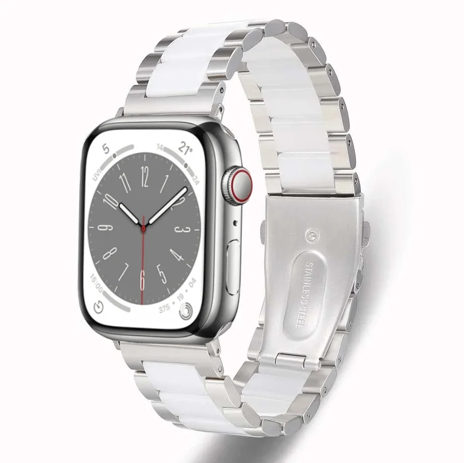 Metal+Ceramic Strap For Apple Watch Ultra/2 49mm 10 9 8 7 Stainless Steel Bracelet band iWatch 6 5 4 SE 46mm 44mm 45mm 41mm 42mm: White Black / 12mm