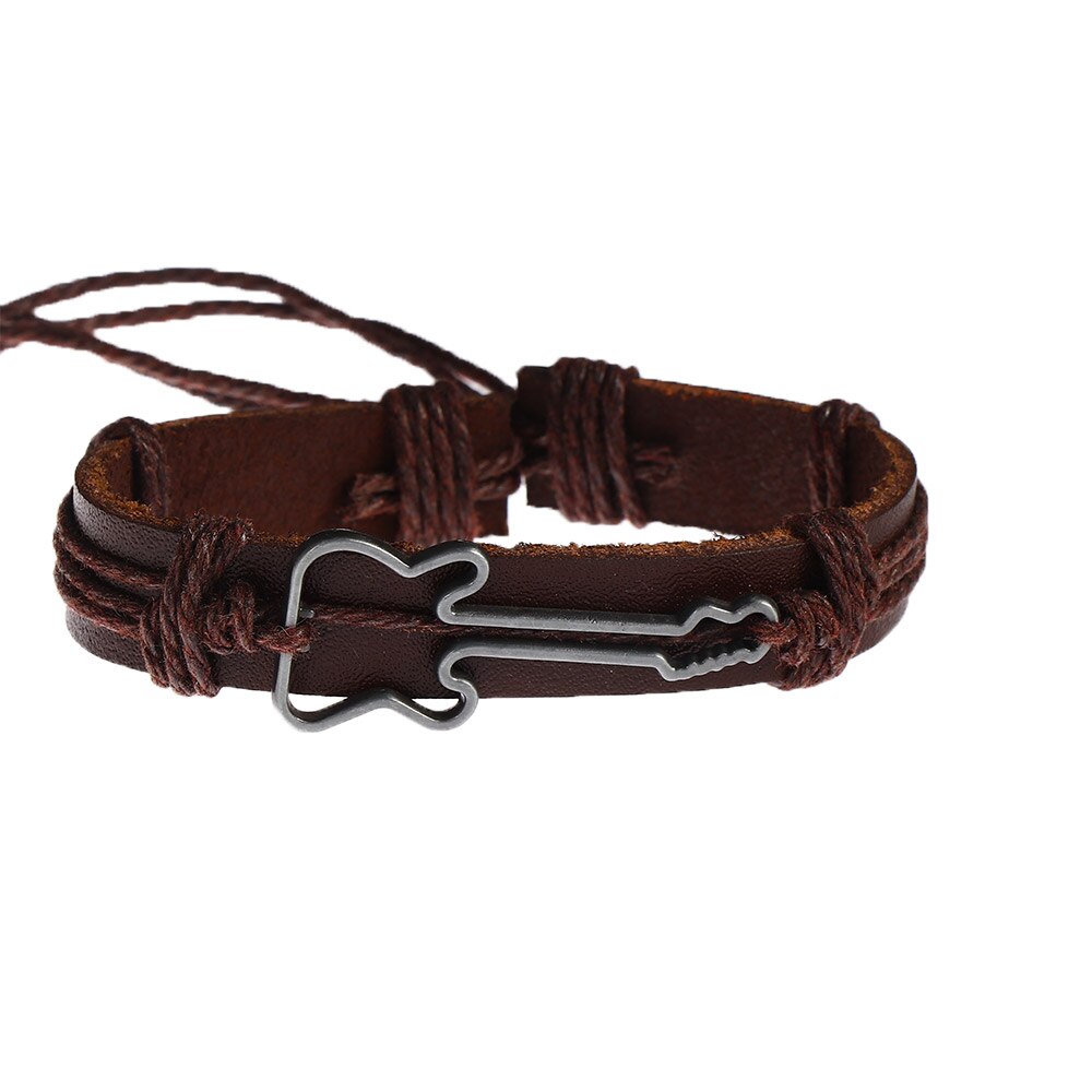 modisch Leder Armbänder Neue Hand gemacht Legierung Hohl Gitarre Charme Armbänder für Männlich Weiblich Armbänder Schmuck: Braun