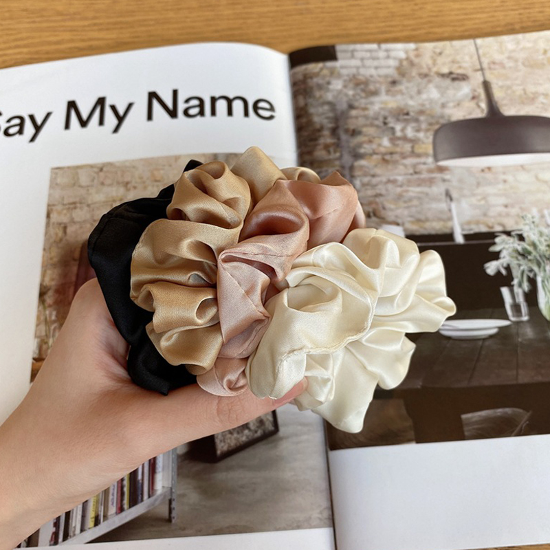 Scrunchies de satén de seda para mujer, cuerda para el cabello de Color sólido, banda de goma, soporte para Cola de Caballo , diadema elástica, accesorios para el cabello, 3 piezas por juego