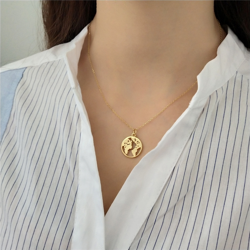 Collar ROXI Charm de plata de ley 925, collar hueco colgante del mapa del mundo, collar de joyería de para mujeres, collar de