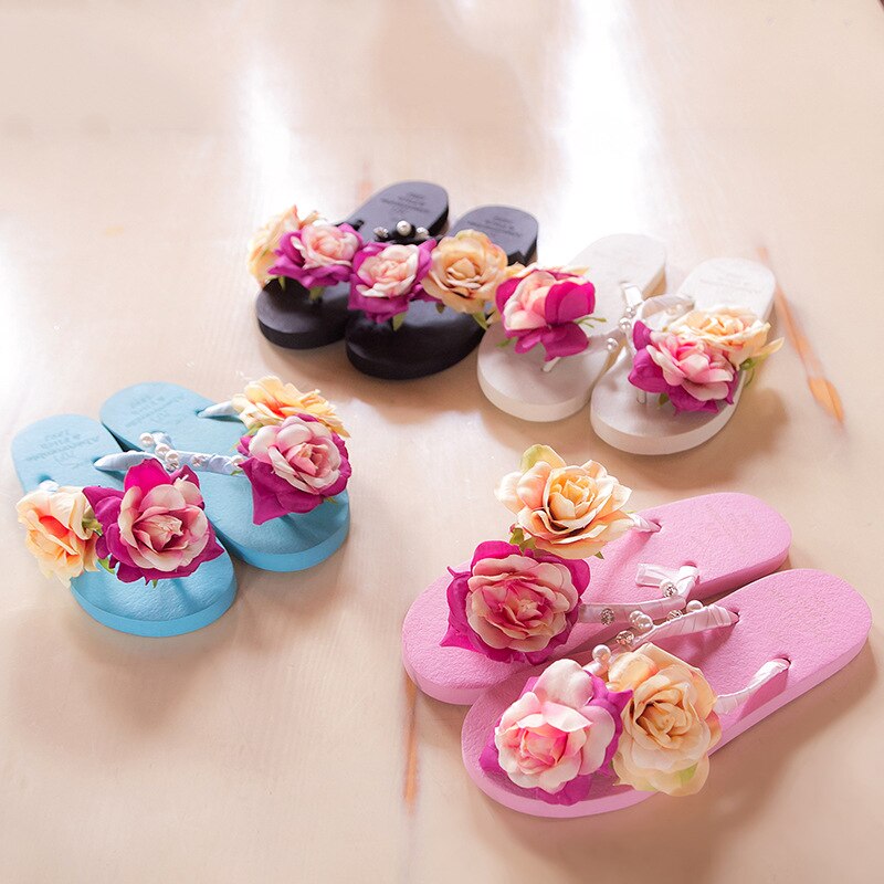 3cm High Heel Women's Summer Pure Handmade Flower Sandals Beach Vacation Flip-flops Womens Slippers Indoor Flip Flops Women