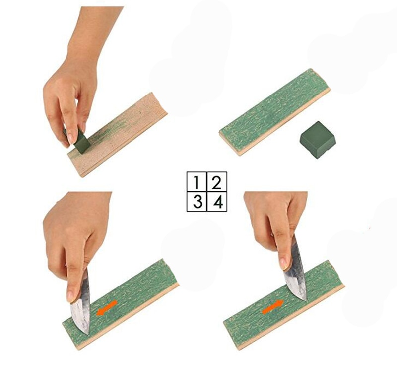 Knife sharpener Kit 2 Vegetable tanned Leather Honing Strops +wood block+3*1oz. Brown,Green,white Sharpening Polishing Compounds