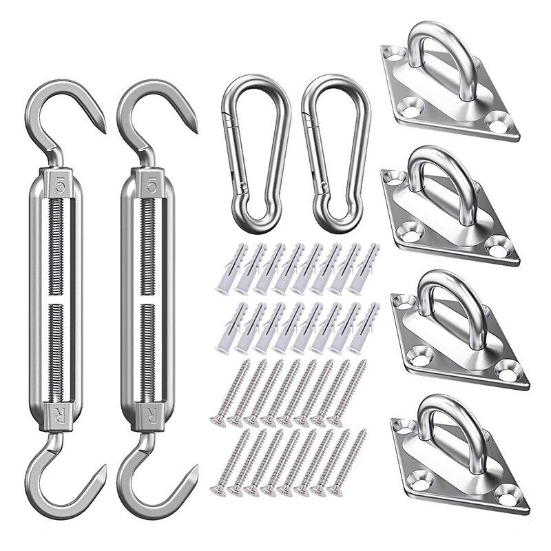 40Pcs Sun Shade Sail Fixing Kit Sail Shade Hardware Kit 304 Stainless Steel for Garden Rectangle/Square Installation