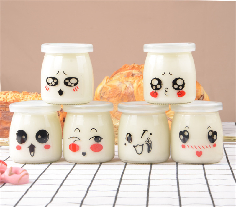 Mini Yogurt Pudding Glass Jar Milk Jelly Baking Pan Food Storage Container 100ML/200ML Jelly Mousse Cup with Lid: 200ml Random