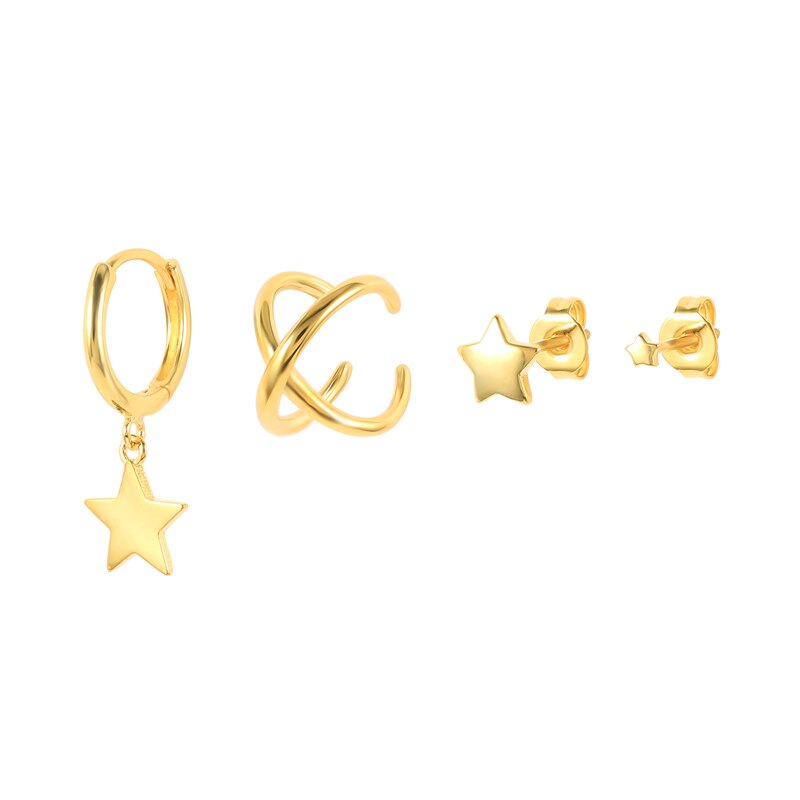 Inmaker 3 Stks/set Zwart Zirkoon Earing Goud Kleur Oor Hoepel Oorbellen Voor Vrouwen Oor Manchetten Voor Unpierced Oren Plata De ley Orecchini: 1