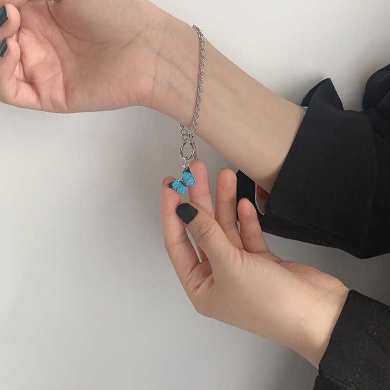 Bracelet pour fille, joli bracelet papillon bleu, style coréen, bijou pour femme