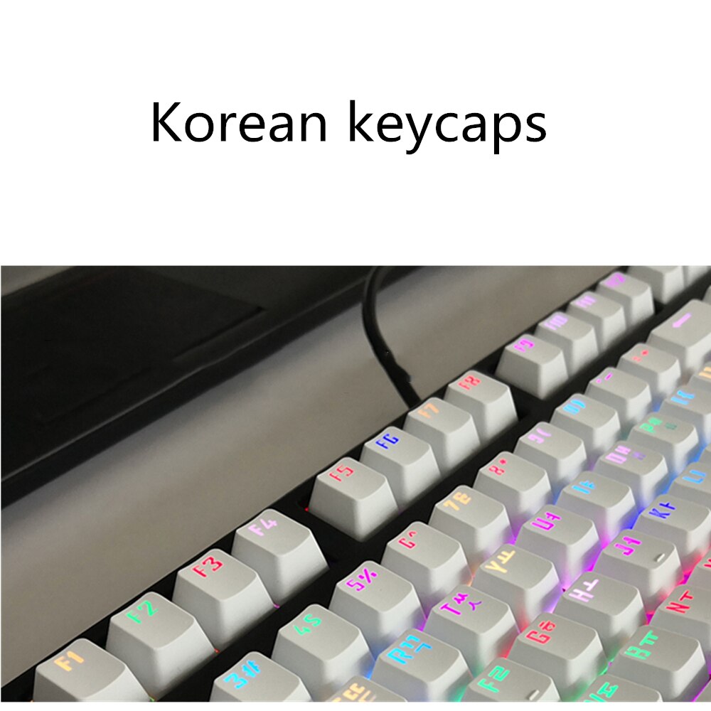 104 Key Korean Full Set 106 Russian Backlit Keycap For Cherry MX Wired Keyboard Accessories Match Cap Backlight Black White ABS: Korean white 104