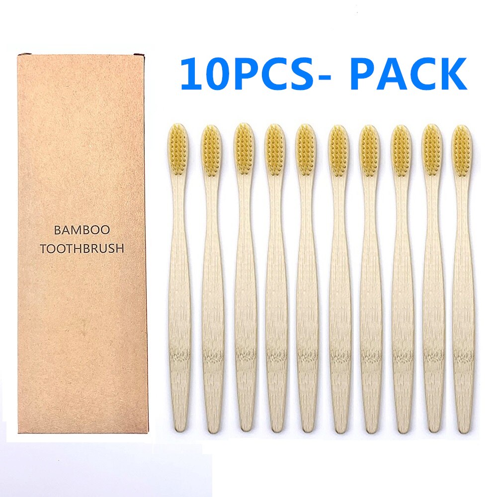 10pcs Eco-Friendly Plastic-Free Bamboo Toothbrush Soft Bristle Natural Healthy Dental Oral Care Hygiene Toothbrushes: 10PCS Yellow Color