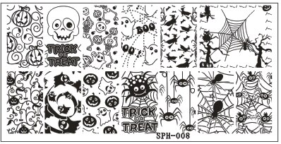 Placas de estampado para manicura, estampador con patrón de Navidad y Halloween, imágenes de uñas, plantilla de manicura, herramientas de arte de uñas: SPH008
