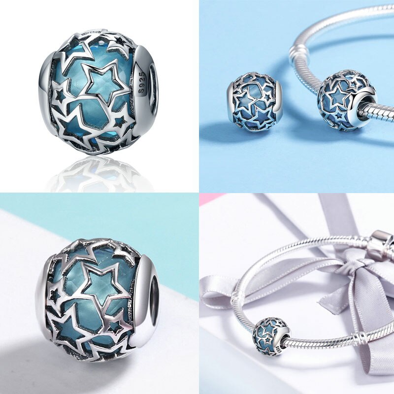 4 farbe 100% 925 Sterling Silber Klar CZ, blendend Lila Stern Reize Perle passen Charme Armbänder Sterling Silber Schmuck Machen